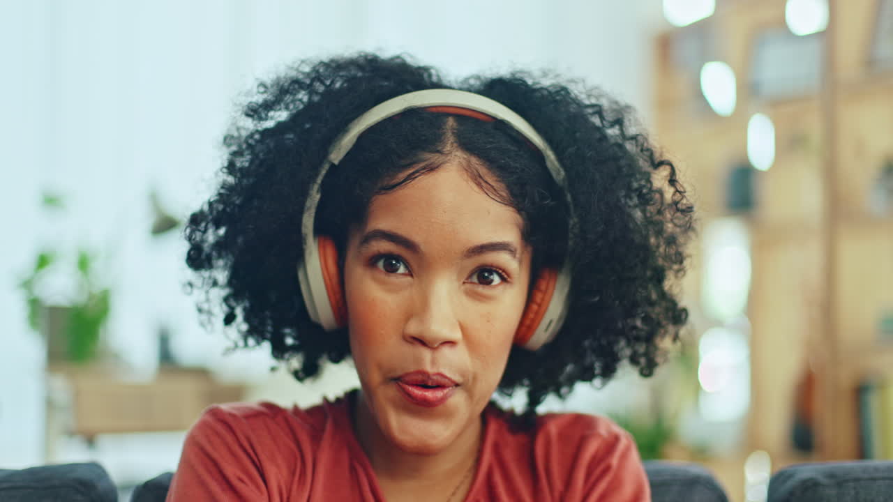 Black woman, dance or headphones for music