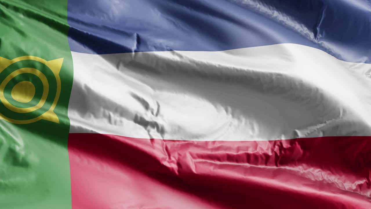 카카시아의 발은 바람의 순환에 천천히 흔들리고, 카카스키의 배너는 부드럽게 바람에 흔들려, 완전히 채워진 배경, 20 초 순환.