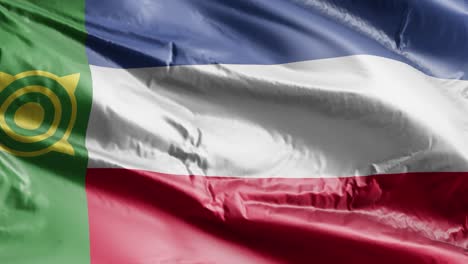 la bandera de khakassia se agita lentamente en el bucle del viento. el estandarte de khakassky se balancea suavemente en la brisa. fondo de relleno completo. bucle de 20 segundos.