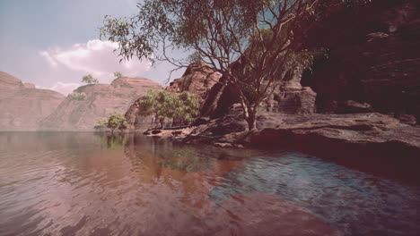 shining rays of the sun reflected in the cold water of the colorado river