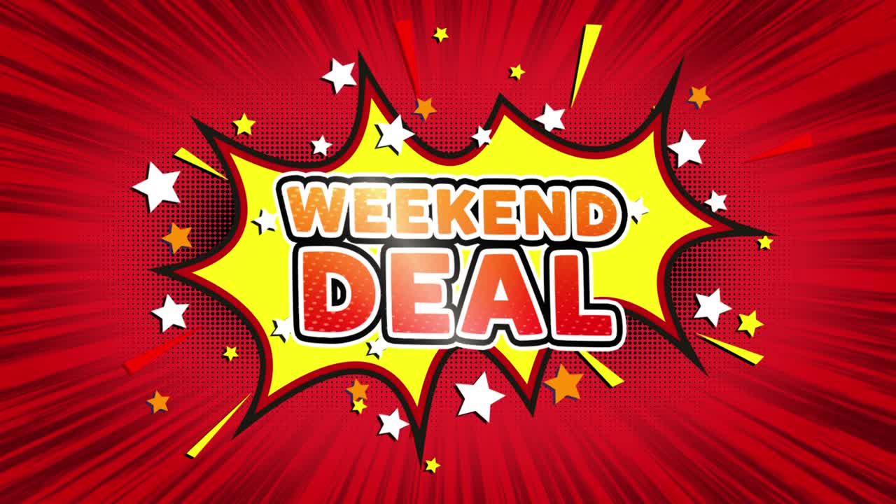 Weekend deal text pop art style expression retro comic bubble expression cartoon illustration sale