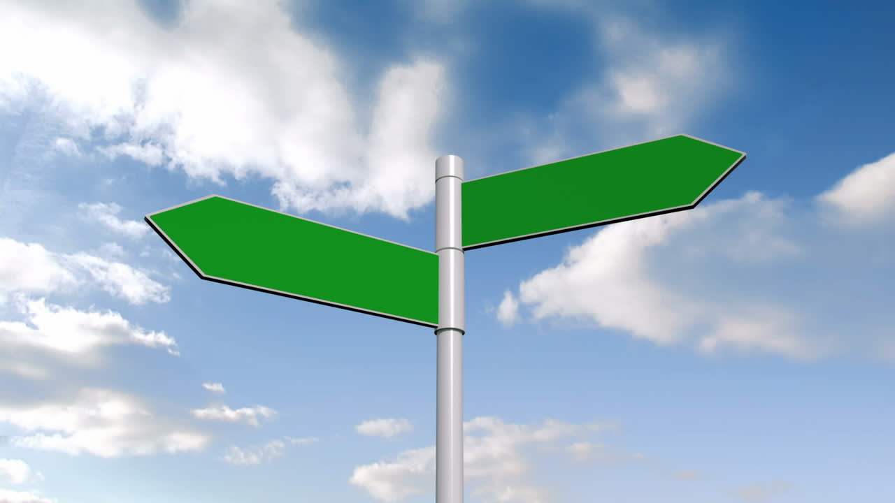 푸른 하늘에 대한 초록색 표지판