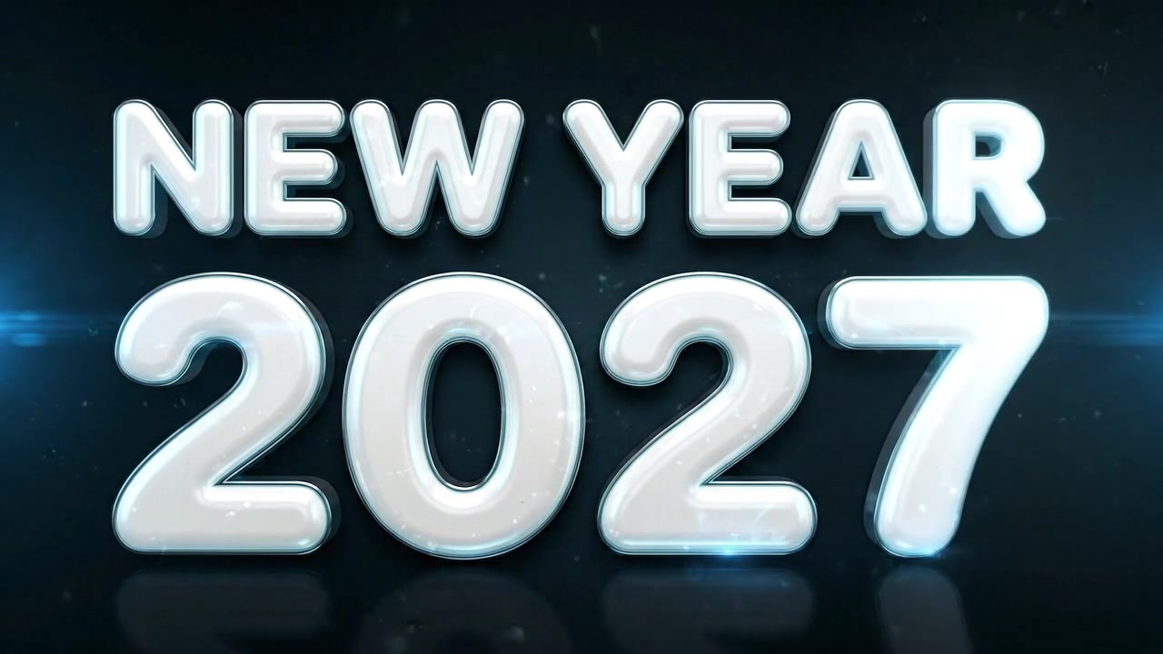 Animazione del testo "Capodanno 2027" su sfondo scuro