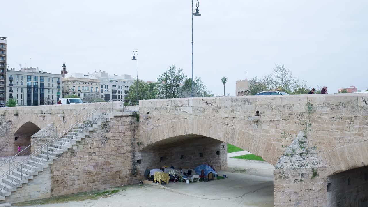 Homeless Camp Under a City Bridge in Barcelona
