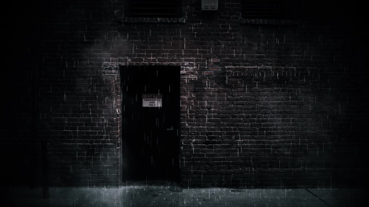 비가 내리는 도시 벽돌 건물 배경 루프와 상승하는 증기