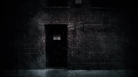 raining urban city brick building background loop with rising steam