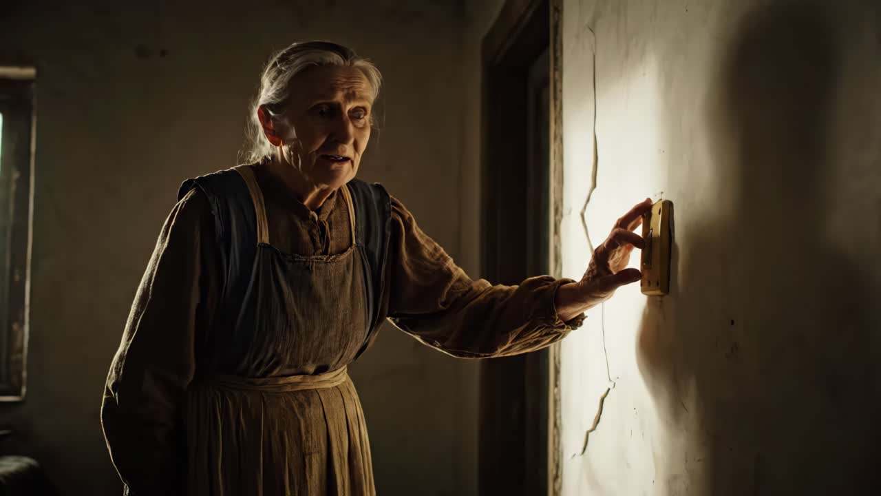 Elderly woman near a light switch