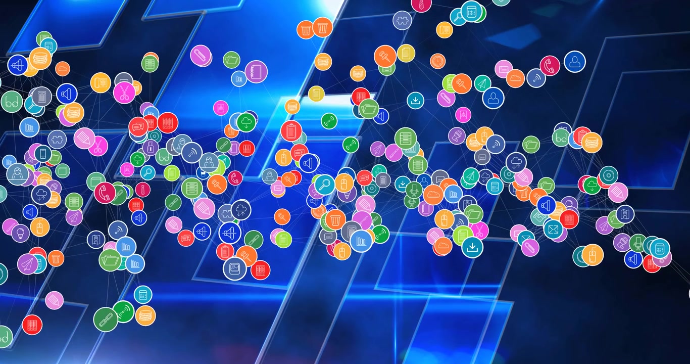 Animazione di rete di connessioni con icone digitali