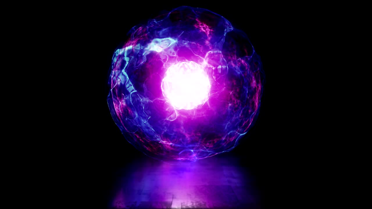 Ball of energy and plasma in the core of the reactor. Thermonuclear fusion with pulsating plasma flows. Looped