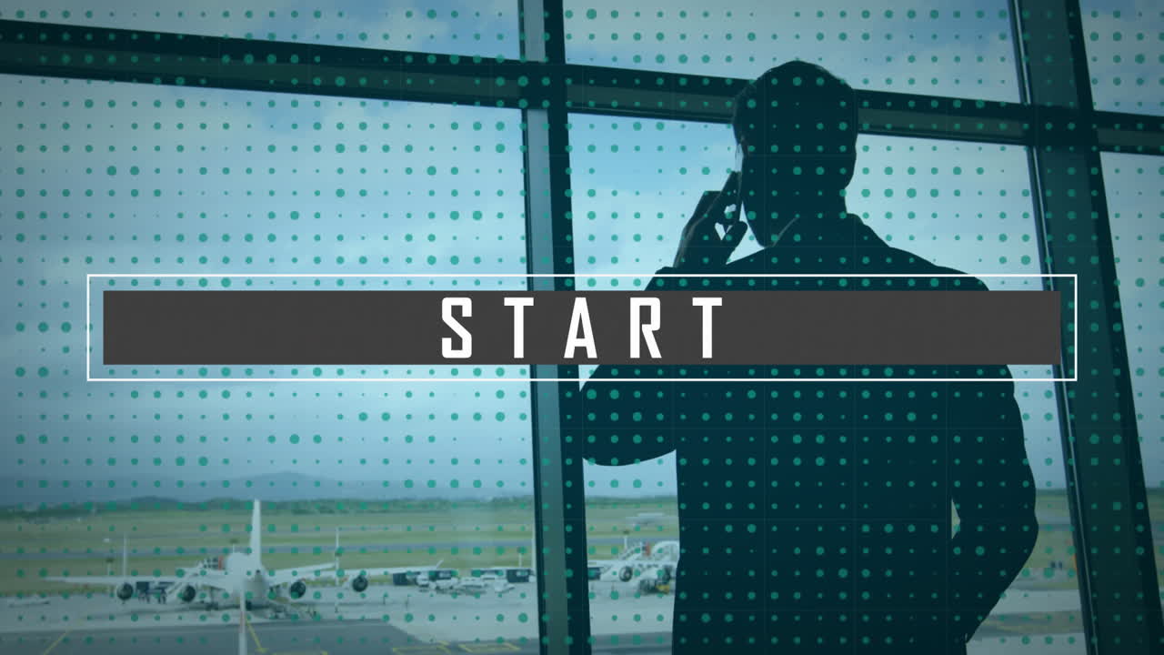 animación del texto de inicio sobre el hombre de negocios caucásico hablando en el teléfono inteligente