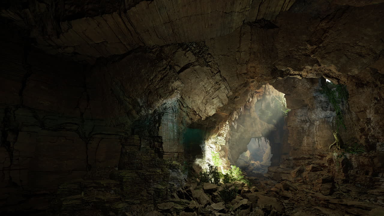 Esplora una serena grotta sotterranea con luce naturale filtrata