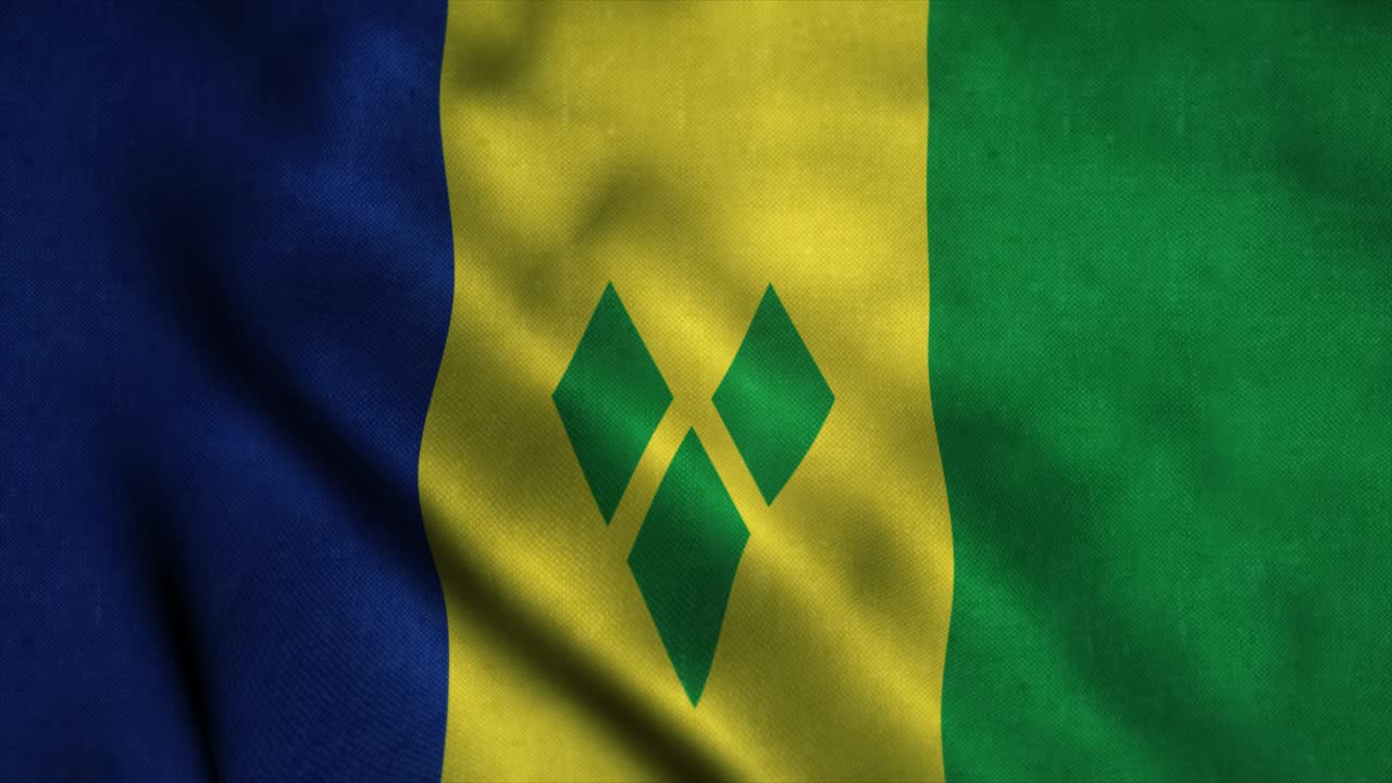 Bandiera di Saint Vincent e Grenadine che sventola al vento. Simbolo di Saint Vincent e Grenadine, animazione in loop continuo. 4K.