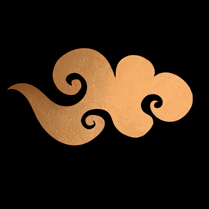 Animated Golden Traditional Chinese Cloud Motif on Black Background