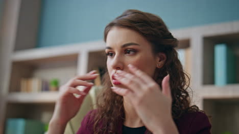 closeup stressed woman working in office. emotional freelancer thinking problem