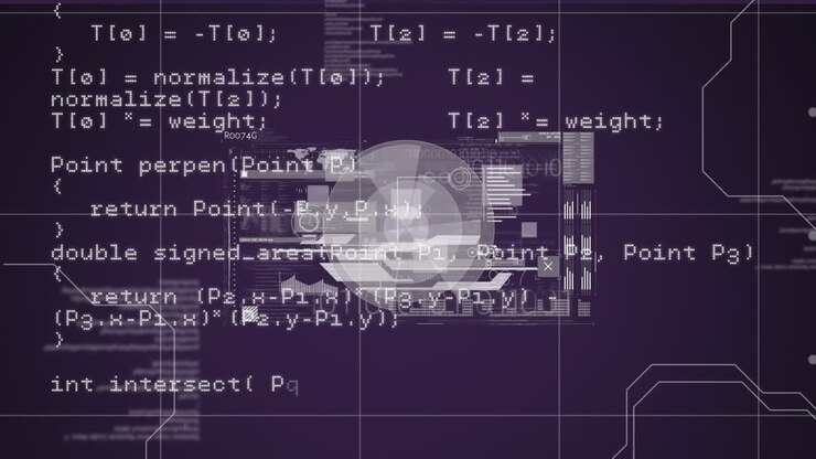 Animation of data processing over scope scanning on black background