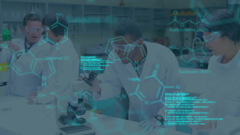 animación del procesamiento de datos sobre diversos científicos en el laboratorio