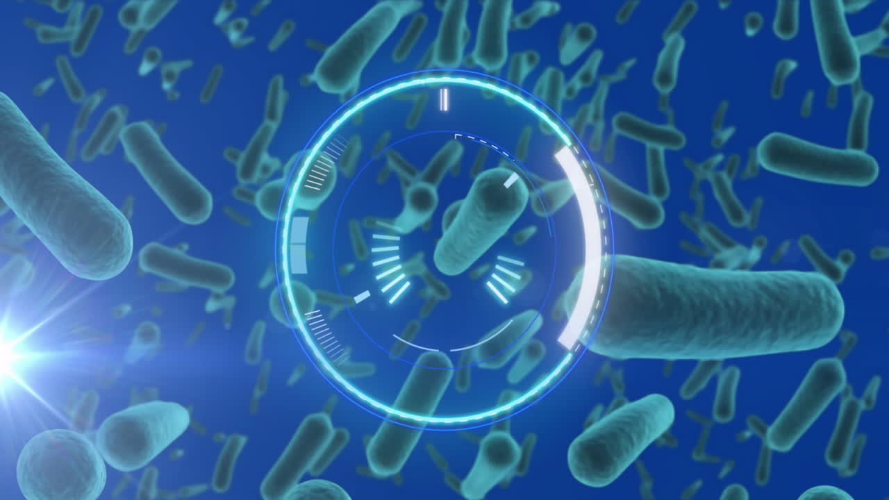 animación del escaneo del alcance sobre las celdas sobre fondo azul