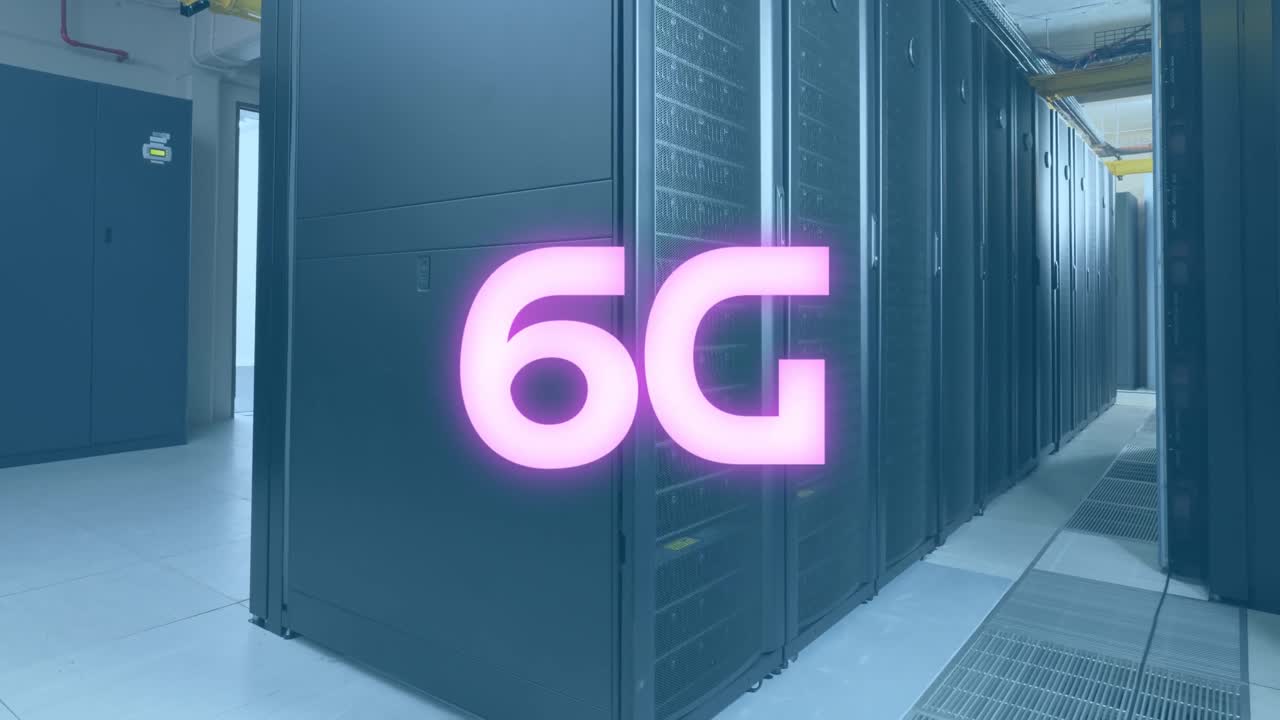 animación de texto 6g a través de sistemas de servidor de datos en la sala de servidores
