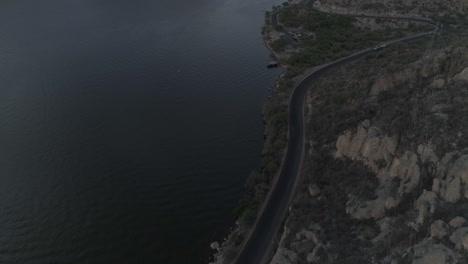 aerial - desert lake after sunset