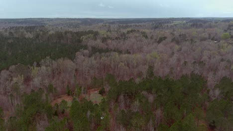 Aerial-of-wooded-forest-area-in-Eatonton,-Georgia