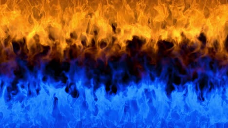 llamas de fuego en fondo negro. llama de fuego ardiente. fondo abstracto sobre el tema del fuego, la luz y la vida. brillante azul naranja ardiente. fuego fuerte. gran hoguera ardiente. campos ardientes. bucle 4k