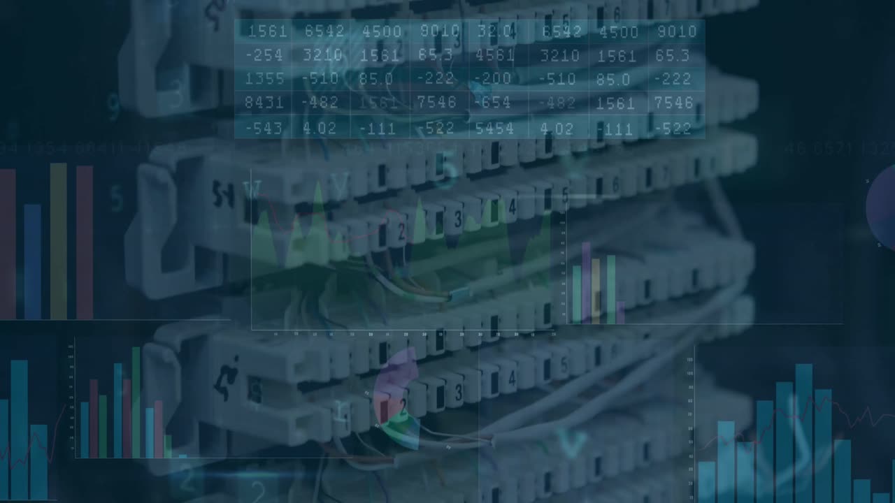 animación del procesamiento de datos financieros a través de la sala de servidores