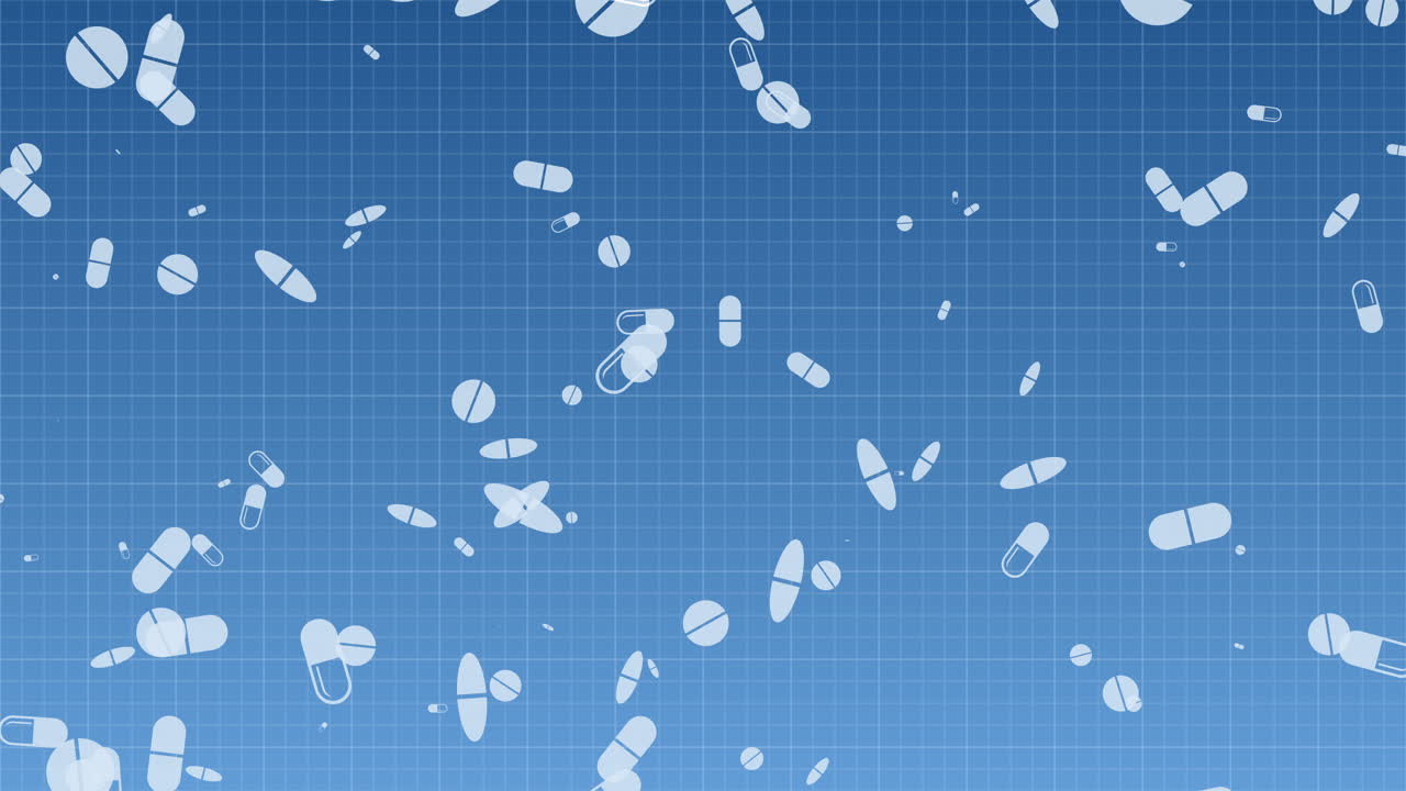 Scattered Pills and Capsules on Grid Background