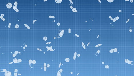 scattered pills and capsules on grid background