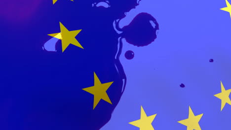 animation of flag of eu and stain over white background