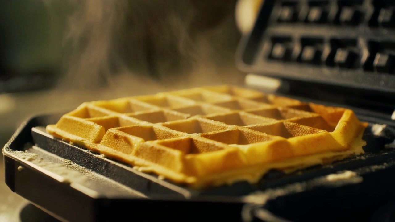 Waffle Fresco Sendo Preparado em uma Máquina de Waffles