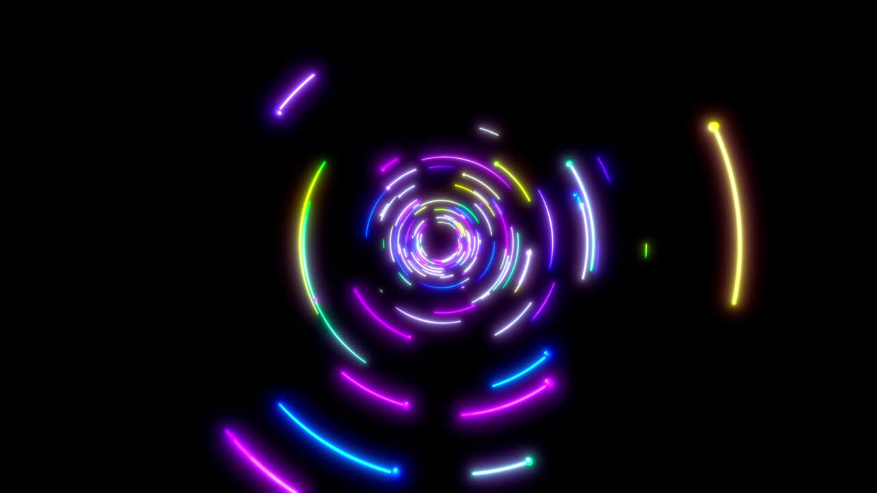 빛나는 네온 라인 터널, 파란색, 빨간색, 분홍색, 보라색, 다채로운 조명, 나이트클럽을 위한 원활한 루프 4k 애니메이션