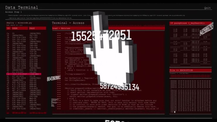 Hand cursor and numbers animation over data terminal access screen