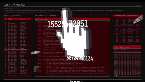 hand cursor and numbers animation over data terminal access screen