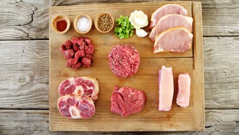 various raw meat cuts and ingredients