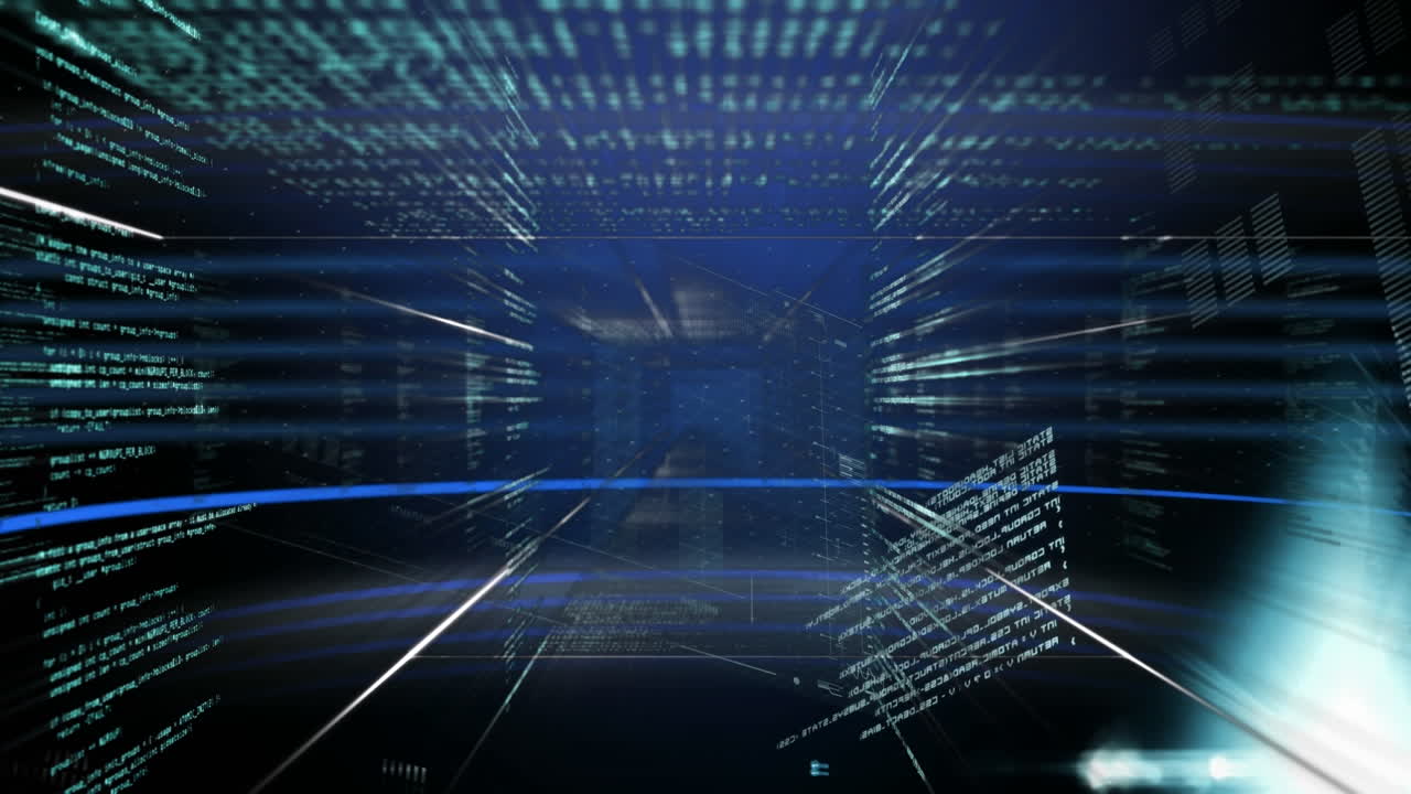 animación de números, luces, datos y pantalla digital con gráficos