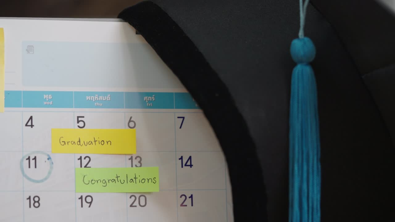 졸업 날짜를 위해 종이 달력 카운트다운 계획에 졸업