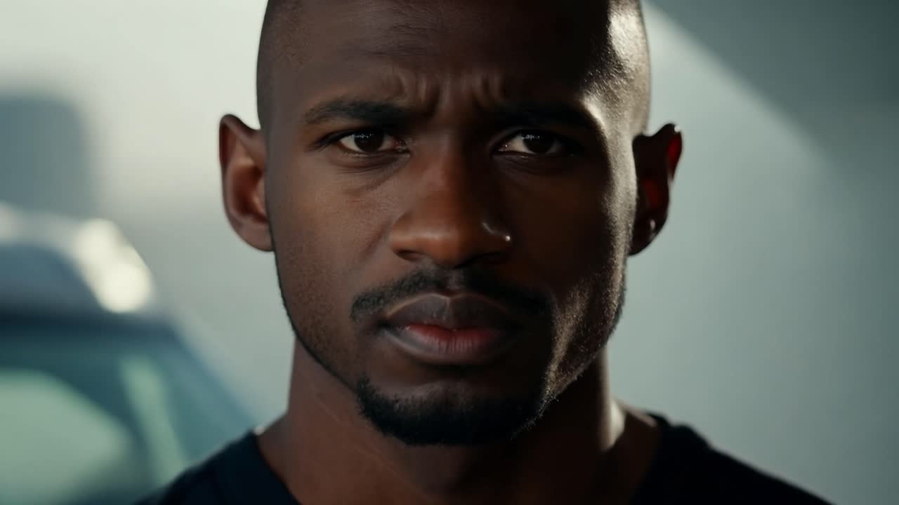Close-up portrait of a serious looking African American man