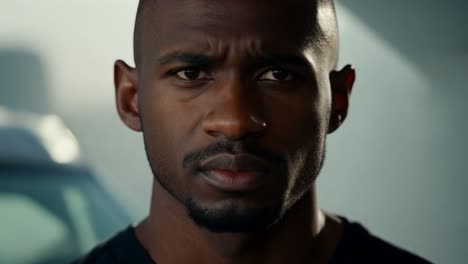 close-up portrait of a serious looking african american man