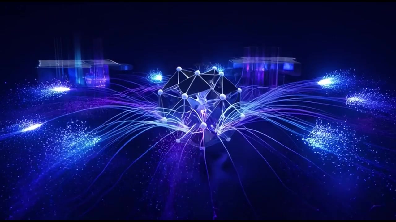 Abstract Geometric Sphere Emitting Glowing Light Particles and Data Streams