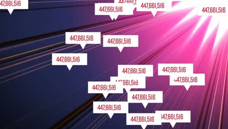 animation of speech bubbles with numbers increasing,coronavirus covid-19 spreading with rays glowing