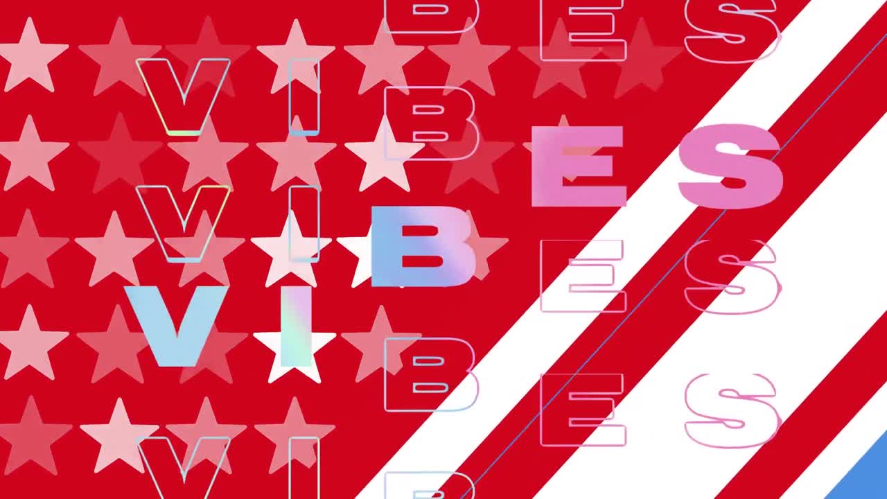 Animation of good vibes text over american flag stars and stripes