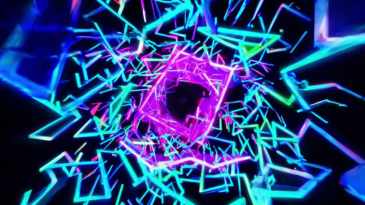 Abstract Neon Geometric Shapes Tunnel