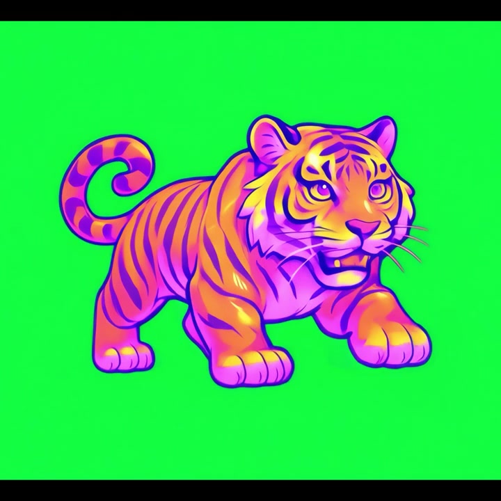 Filhote de Tigre Colorido Animado Caminhando em Tela Verde