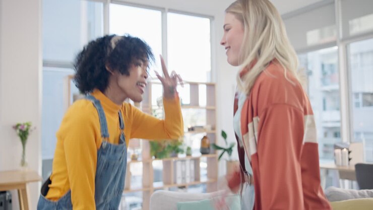 Women, friends and dancing in home