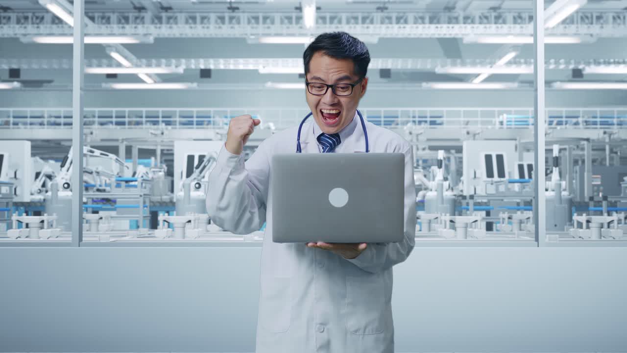 Excited Doctor in a Factory Setting