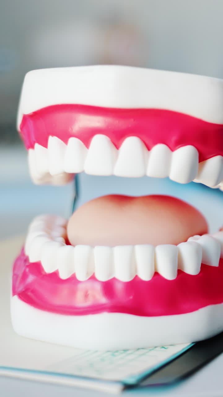 Close-up of a Dental Jaw Model Showing Teeth and Gums