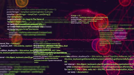 animation of digital computer icons interconnecting with lines and programming language data