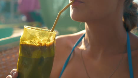 Woman-Drinking-Ice-Coffee-in-Hot-Day