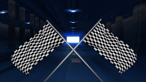 banderas de carreras cruzadas colgando en postes
