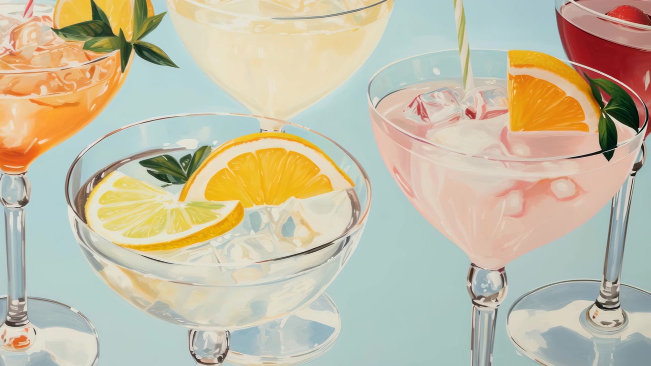 Stilisierte Illustration erfrischender Sommercocktails mit Zitrusfrüchten